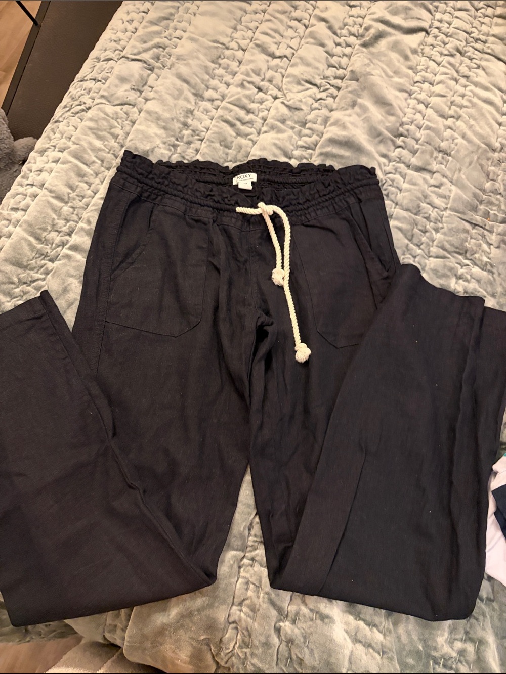 Roxy Black Linen Drawstring Casual Pants